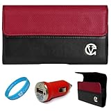 Red & Black Portola Leather Carrying Holster with Fixed Belt-Clip and Magne ....