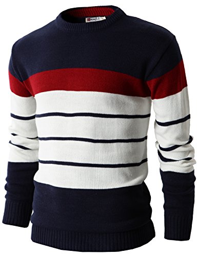 H2h mens casual cotton pullover sweater of two tone col…