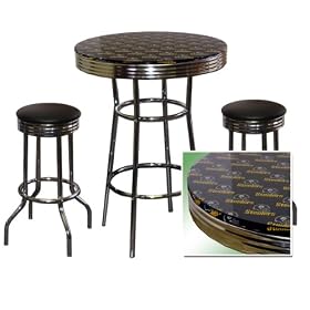 Pittsburgh Steelers 3 Piece Chrome Glass Pub Bar Table Set 2 Swivel Vinyl Bar Stools by The Furniture Cove