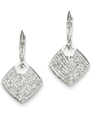 14k White Gold Diamond Square Dangle Hinged Hoop Earrings