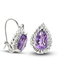 CleverEve Luxury Series Textured Rope Design Pear Shape Leverback Sterling Silver Earrings w/ Pear Shape Genuine Amethyst Center Stones