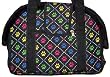 Designer Dog Carrier - Open Top Pet Carrier - Black with Multicolored Paw and Bone Print - Large