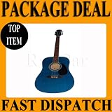 4/4 Full Size 41” Blue Beginner Dreadnought Acoustic Guitar Pack Package Outfit Steel String – Includes Strap, bag, Set of strings, pick, pitch pipe and FREE DVD *NEW*