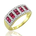 14k Yellow Gold Ruby Gem Diamond Ring Band, Size 7, TW: 1.98 carat