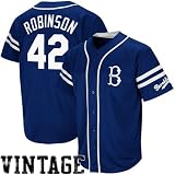 Majestic Jackie Robinson Brooklyn Dodgers Throwback Heater Jersey - Royal Blue (Large)