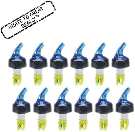 12 Blue Spout Black Collar Measured Bottle Pourer - Auto Measuring 1.5 Oz