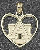 Auburn Tigers Solid 14K Gold AU Heart 5/8 Pendant