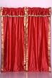 Pair Fire Brick sari curtains with attached beaded valance