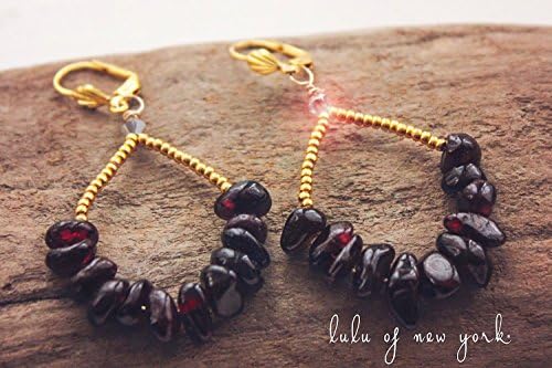 Women's Garnet Chandelier Earrings with 24K Beads and Lever Back Posts. FLASH SALE - READY TO SHIP