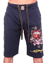 New Ed Hardy Men's Cotton Lounge Tattoo Sweat Pants Shorts "Love Kills Slowly" in Navy, Newest 2009 Collection