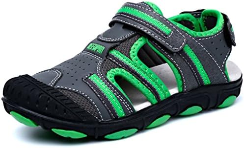 Summer Breathable Slip Boys Girls Sports Closed Toe Sandals Outdoor Light Weight Soft Walking Althetic Beach Shoes Grey Green Size 4.5 M US Big Kid