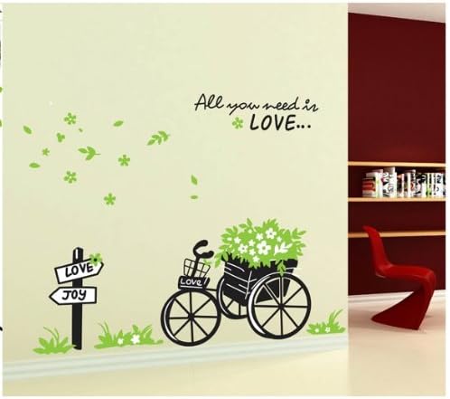 Homemates Home Decorative Mural Decal Art Vinyl Wall Sticker Happy Sweet Flower Bike for Lovers Wallpaper
