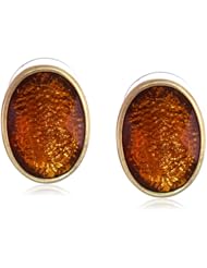 Napier "Shimmery Shine" Gold-Tone Brown Oval Button Earrings