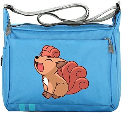Pokemon Fox Vulpix Casual Canvas Zipper Single Adjustable Strap Shoulder Bags Messenger Crossbody Handbags Blue