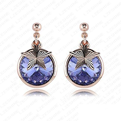 Chic Earrings HOT Purple Austrian Crystal Round Stud Earrings With Small Pentagram