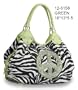 Women Handbag Purses Zebra Print Fashion New Design Hobo Tote Bag with Rhinestone Peace Sign Green Trim