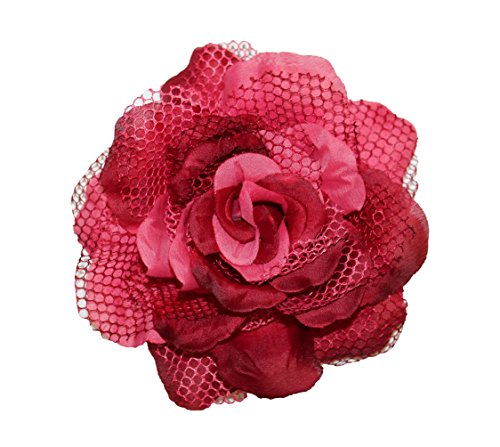 WD2U Girls Extra Large Mesh Lace Rose Silk Flower Hair Bow Alligator Clip Brooch