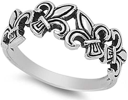 Crystalbella Design Sterling Silver Fleur De Lis Ring Band Unique Holiday Gift