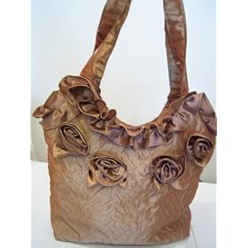 Shimmer Tan Beige Roses Tote Shoulder Bag Handbag / evening, bible, shoe