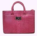 Alex Pink Moc Croc Effect Shell Body Work Briefcase / Laptop Bag -- SwankySwans