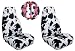 5 Piece Universal fit White Black Cow Print Front Bucket Seat Cover, Steering Wheel Cover and Shoulder Harness Seat Belt Covers