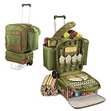 Picnic Time Excursion Ultimate Cooler On Wheels w Deluxe Service For 4 (Pine Green)