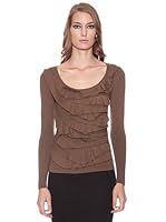 Isabel de Pedro Camiseta Escote Redondo Volantes (Marrón)