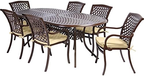 MiYu Furniture 7 Piece Princeton Dining Set with Cushions, Pecan