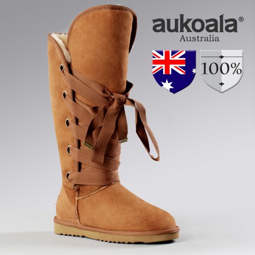 Aukoala Snow Boots Australia Sheepskin Warm Roxy Tall For Womens_Chestnut_Us Size 6 On Sale
