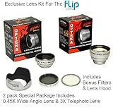 Extreme HD Lens Package The Pure Digital Flip MinoHD Camcorder 2nd Generation M2120 & The New Flip SlideHD S1240W Package Includes 3X Telephoto Lens & 0.45X Wide Angle Lens Package & Professional Filter Kit (Polarizer & UV) with Lens Hood