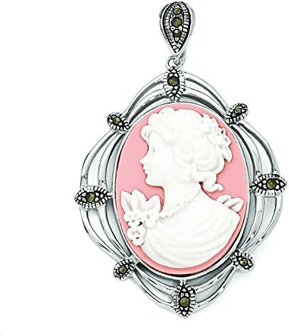Kevin Jewelers Womens Sterling Silver Marcasite Plastic Cameo Pendant