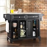 Crosley Furniture Newport Stainless Steel Top Kitchen Island in Black Finis ....