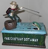 Antique Style Iron Fishing Mechanical Bank