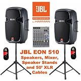 JBL Powered 10 EON 510 DJ Loudspeakers Mixer, Stands and Cables Set