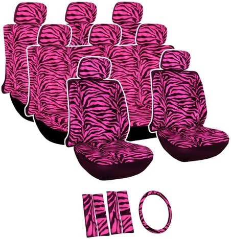 Oxgord Zebra Seat Cover Set for Vans (2 Benches & 2 Bucket Seats), Hot Pink & Black