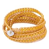Fahter's Day Gifts Pugster Yellow Turquoise Beads Wrap Bracelet On Leather Chip Stone