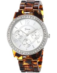 Geneva Womens 2381-silv/tort-GEN Rhinestone Accented Tortoise Shell Watch