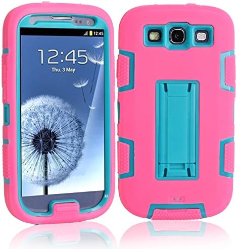 Samsung Galaxy S3 i9300 Case,DIOS CASE(TM) Hard Plastic Inner + Soft Rubber Outer 3 in 1 Hybrid Impact Heavy Duty Armor Defender Kickstand Cover for S3 with Screen Protector and Stylus [Blue/Rose]