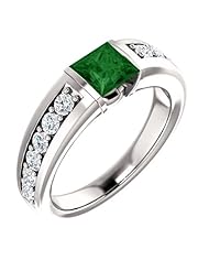 Platinum 5.00x5.00mm Princess Cut Chrome Tourmaline and Diamond Ring -- LIFETIME WARRANTY