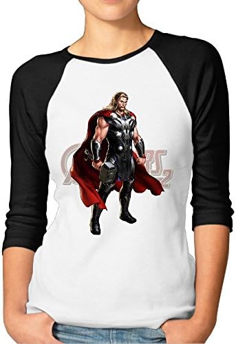 JUN Women's 3/4 Sleeve Cotton Thor T-Shirt Running Black L