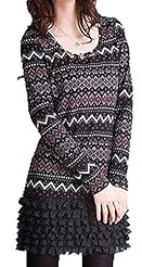 Long Sleeves Knit Tiered Above the Knee Mini Dress 