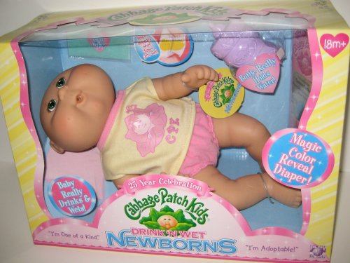 Childrens Toyshop  Toys : Cabbage Patch Kids - Drink n Wet Newborns - 25 Year Celebration - Teresa Carina, June 10th, Green Eyes, Bald
