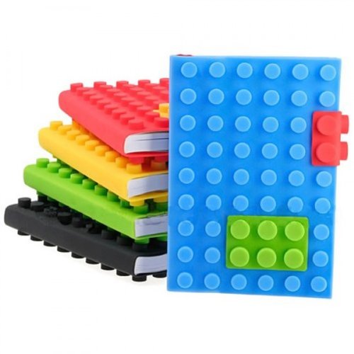 Silicone Building Block Notebook in Blue, with 2 Movable Blocks in Assorted Colours