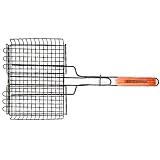 Charcoal Companion Non-Stick Rectangle Grilling Basket with Rosewood Handle