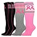 TeeHee Breast Cancer Awareness Cotton Knee High Socks for Women 3-Pair (Pink Ribbons and Stripes)