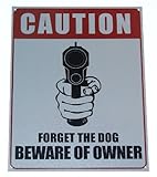 Sign Tin Metal Caution..Beware of Owner-Garage Bar Sign