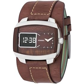 Fossil Men's Anadigital Brown-Strap Watch