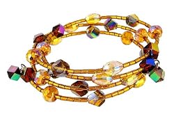 Bracelet - B99 - Glass, Firepolished Glass and Bugle Beads Wrap Around with Dangly Ends - Round and Oval Beads ~ Topaz & Purple (Irridescent)