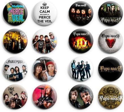 Pierce the Veil / Papa Roach Pinback Buttons 16Pcs 1.25 inch Mix Set