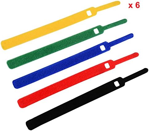 30 Pcs Reusable Hook and Loop Fastening Velcro Straps Cable Ties (Black+Red+Blue+Green+Yellow, 5.7''Lx0.43''W)